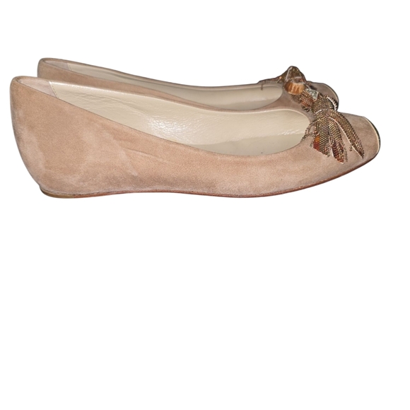 Butter Beige Flats with Metallic Mesh Bow - Picture 4 of 9